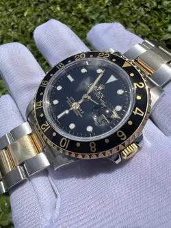 ROLEX GMT-MASTER II 40MM 16713 TT GOLD BLACK CERAMIC BEZEL OYSTER BRACELET