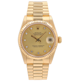 ROLEX DATEJUST WOMENS MID-SIZE 31MM PRESIDENT WATCH 18K YELLOW GOLD DIAMOND DIAL