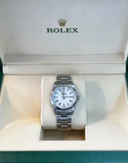 ROLEX OYSTER PERPETUAL 31MM - SS OYSTER BRACELET WITH WHITE DIAL.