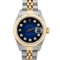 PAPERS ROLEX DATEJUST 26MM BLUE VIGNETTE DIAMOND 18K GOLD JUBILEE 69173 BOX