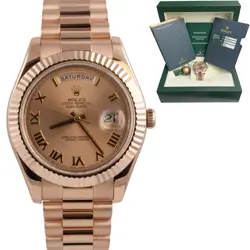 ROLEX DAY-DATE II 218235 SUNBURST ROMAN 41MM PRESIDENT 18K ROSE GOLD BOX PAPERS