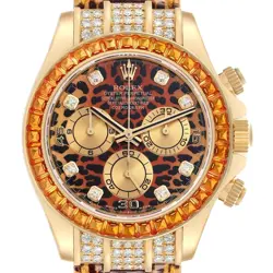ROLEX DAYTONA YELLOW GOLD LEOPARD DIAL DIAMOND MENS WATCH 116518 BOX CARD