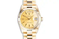 ROLEX DAY DATE 18K YELLOW GOLD 18038 CHAMPAGNE DIAL 36MM BOX AND PAPERS