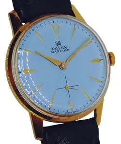 VINTAGE ROLEX MARCONI TIFFANY BLUE DIAL MANUAL WIND 18K GOLD PLATED MENS WATCH