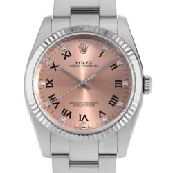 ROLEX OYSTER PERPETUAL 11P DIAMOND 116034G PINK ROME V NUMBER SECOND HAND MENS