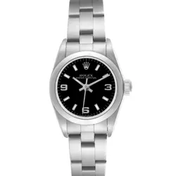 ROLEX OYSTER PERPETUAL BLACK DIAL STEEL LADIES WATCH 67180 BOX PAPERS