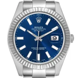 ROLEX DATEJUST II 41MM STEEL WHITE GOLD BLUE ROMAN DIAL MENS WATCH 116334