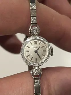 VINTAGE ROLEX 14K WHITE GOLD & DIAMOND 17 JEWELS CAL. 1401 MANUAL LADIES WATCH