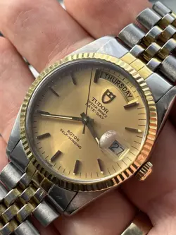 TUDOR DATE DAY ROLEX CASE 94613 36MM 18K GOLD SS CASE 1 YEAR WARRANTY 1990