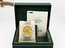 ROLEX DATEJUST 16233 36MM CHAMPAGNE DIAL 18K YELLOW GOLD STEEL BOX PAPER