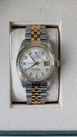 ROLEX DATEJUST MENS OYSTER PERPETUAL GOLD & STEEL WHITE DIAL FLUTED  36MM WATCH