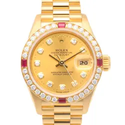 ROLEX DATEJUST WATCHES 69068G K18 YELLOW GOLD W NUMBER BEZEL DIAMOND RUBY USED