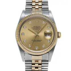 ROLEX DATEJUST 10P DIAMOND 16233G CHAMPAGNE/DIAMOND MENS WATCHES MECHANICAL ...