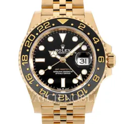 ROLEX 126718GRNR GMT MASTER II BLACK DIAL 18K YELLOW GOLD ON JUBILEE BRACELET