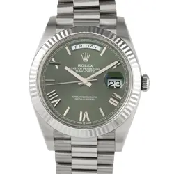 ROLEX DAY-DATE 40 OLIVE GREEN DIAL WHITE GOLD PRESIDENT WATCH 228239