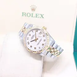 ROLEX 31MM 18K HALF YELLOW GOLD IVORY JUBILEE ARABIC DIAL DATEJUST REF: 68273
