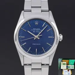 ROLEX AIR KING 14000 34MM 1996 STEEL BLUE DIAL FULLSET 1Y WARRANTY