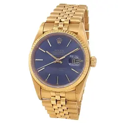 ROLEX DATEJUST 18K YELLOW GOLD JUBILEE AUTOMATIC BLUE MEN'S WATCH 16018