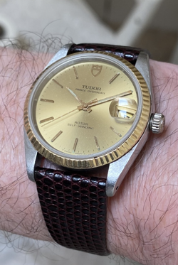 TUDOR (ROLEX) PRINCE OYSTERDATE AUTOMATIC WATCH  18K GOLD BEZEL