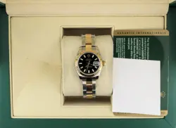 2012 ROLEX LADIES DATEJUST 179173 BLACK DIAL TT 18KT OYSTER WITH PAPERS 26MM