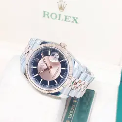 ROLEX 36MM 18K HALF RG PINK & BLACK BATONS TUXEDO DIAL DATEJUST REF: 116231 (M)