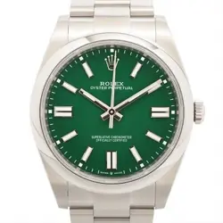 ROLEX OYSTER PERPETUAL 124300 SS AT GREEN-FACE 2 EXTRA LINKS