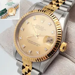 ROLEX DATEJUST 31MM FACTORY CHAMPAGNE DIAMOND 2-TONE JUBILEE WATCH PAPERS 68273