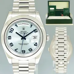 2014 MINT ROLEX DAY-DATE 41MM BLUE ARABIC NUMERAL PLATINUM PRESIDENT 218206