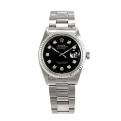1980 ROLEX DATEJUST 36MM 16014 BLACK DIAMOND OYSTER STAINLESS STEEL WATCH