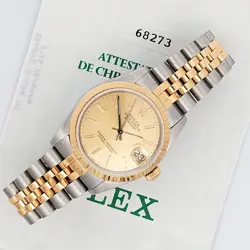 ROLEX DATEJUST 31MM CHAMPAGNE INDEX YELLOW GOLD/STEEL JUBILEE 68273 PAPERS