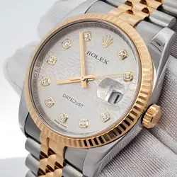 ROLEX DATEJUST 36MM 116233 SILVER JUBILEE DIAMOND DIAL 2-TONE YELLOW GOLD/STEEL