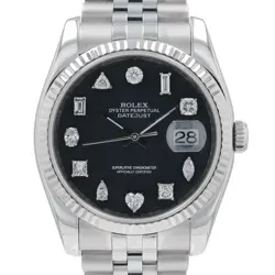 ROLEX DATEJUST 116234 UNISEX WATCH BLACK DIAMOND DIAL FLUTED JUBILEE BAND 36MM