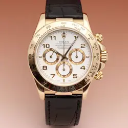 ROLEX DAYTONA MEN'S LEATHER GOLD WATCH 16518 WHITE DIAL 1996 111011433