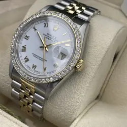 ROLEX DATEJUST 36 WHITE ROMAN YELLOW GOLD STEEL JUBILEE DIAMOND BEZEL REF: 16233