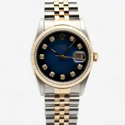ROLEX DATEJUST 16233 COMBINATION 36 MEN'S WATCH OMBRE BLUE DIAL AFTERSETTING TEN