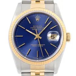 ROLEX MENS DATEJUST 16233 18K GOLD & STEEL 2TONE BLUE DIAL WATCH W/ ROLEX BAND