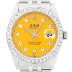 ROLEX MENS DATEJUST 18K GOLD STEEL YELLOW DIAMOND WATCH W/ FOLDED BAND