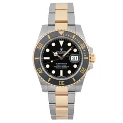 ROLEX SUBMARINER 40MM 18K YELLOW GOLD STEEL BLACK DIAL MENS WATCH 116613LN