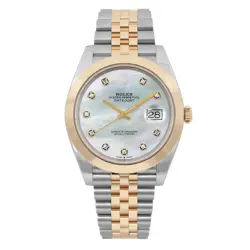ROLEX DATEJUST 41 18K YELLOW GOLD STEEL DIAMOND MOP DIAL WATCH 126303