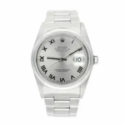 ROLEX DATEJUST 36 MENS STAINLESS STEEL WATCH WITH OYSTER BAND AND SILVER DIAL...