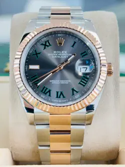 ROLEX DATEJUST 41 126331 WIMBLEDON GRAY ROMAN DIAL ROSE STAINLESS STEEL OYSTER
