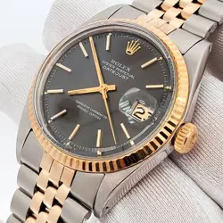ROLEX DATEJUST 36MM 2-TONE GRAY INDEX YELLOW GOLD/STEEL RIVETED WATCH 1601