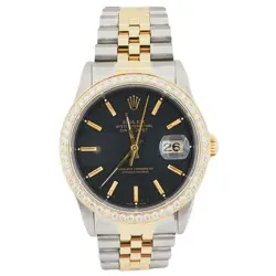 ROLEX 36MM DATEJUST 18K GOLD / STEEL TWO TONE WRISTWATCH W/DIAMOND BEZEL (16233)
