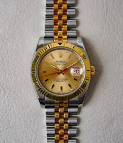 ROLEX DATEJUST TURN-O-GRAPH 116263 CHAMPAGNE DIAL SUPER JUBILEE MEN'S 36MM WATCH