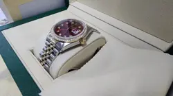 ROLEX DATEJUST JUBILEE BRACELET 18K SS  W/ RED DIAMOND DIAL FINE JEWEL
