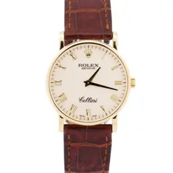 ROLEX CELLINI 18K YELLOW GOLD IVORY JUBILEE ROMAN LEATHER 5115/8 32MM WATCH BOX