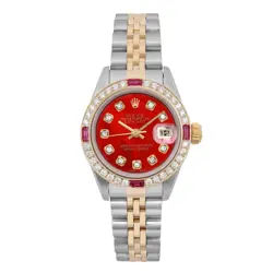 ROLEX DATEJUST 26MM 18K YELLOW GOLD STEEL CUSTOM RED DIAL LADIES WATCH 69173