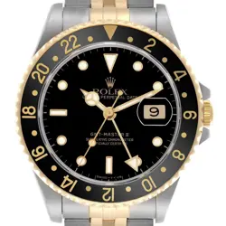 ROLEX GMT MASTER II STEEL YELLOW GOLD BLACK DIAL MENS WATCH 16713 PAPER