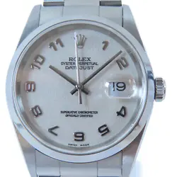ROLEX DATEJUST 36 AUTOMATIC WATCH 16200 STAINLESS STEEL WHITE
