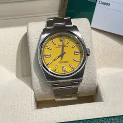 ROLEX OYSTER PERPETUAL 36MM YELLOW DIAL OYSTERSTEEL REF: 116000
